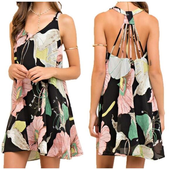 entro Navy Floral Strappy Dress size Large - Picture 4 of 14